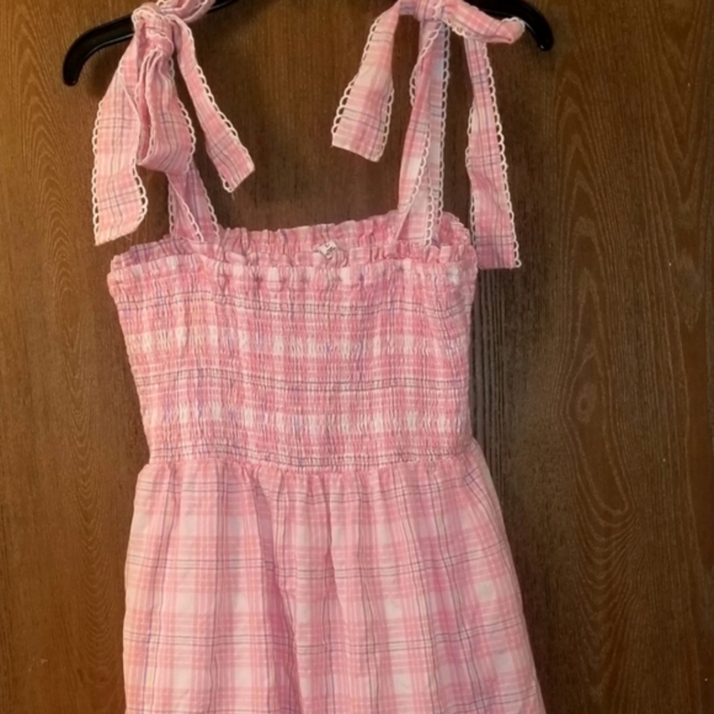 Pink Plaid Tie-Shoulder Sundress
